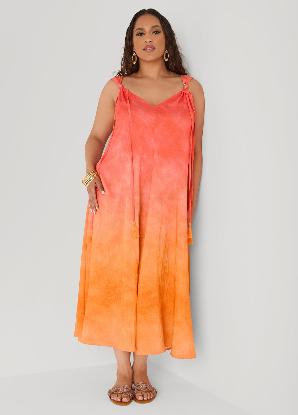 Knotted Ombre Midaxi Dress Orangeade | Ashley Stewart