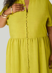 Cuffed V Neck Babydoll Dress Pear Liquor | Ashley Stewart