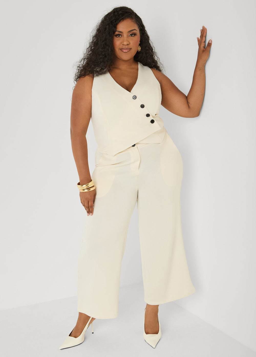 Vest Wide Leg Jumpsuit Turtledove | Ashley Stewart