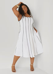 Piped Midi A Line Dress White | Ashley Stewart