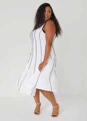 Piped Midi A Line Dress White | Ashley Stewart