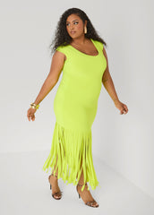 Fringed Knit Maxi Dress LIME PUNCH | Ashley Stewart