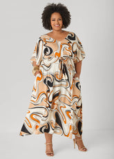 Tie Back Scroll Print Maxi Dress CORNSTALK | Ashley Stewart