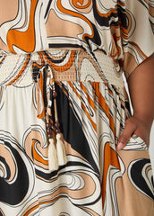 Tie Back Scroll Print Maxi Dress CORNSTALK | Ashley Stewart
