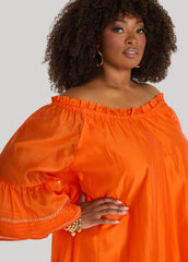 Embroidered Off The Shoulder Dress Orangeade | Ashley Stewart