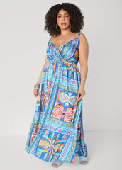 Tile Print Satin Maxi Dress Multi | Ashley Stewart