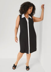 Two Tone Button Front Dress Black White | Ashley Stewart
