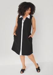 Two Tone Button Front Dress Black White | Ashley Stewart