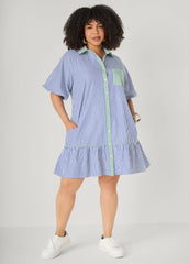 Two Tone Striped Shirtdress Denim | Ashley Stewart