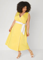 Cotton Blend Wrap Dress Primrose Yellow | Ashley Stewart