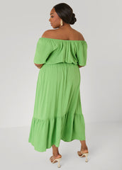 Off The Shoulder Maxi Dress Bud Green | Ashley Stewart