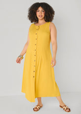 Pleated Woven Maxi Shirtdress Spicy Mustard | Ashley Stewart