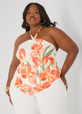 Beaded Floral Print Halter Top Multi | Ashley Stewart