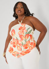 Beaded Floral Print Halter Top Multi | Ashley Stewart