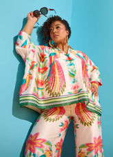 Parrot Print Satin Shirt Multi | Ashley Stewart
