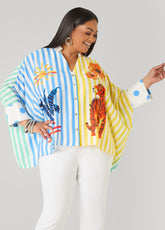 Wonderland Printed Shirt Multi | Ashley Stewart