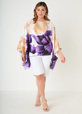 Draped Sleeve Floral Print Tunic Navy Peony | Ashley Stewart