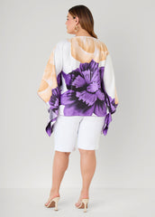 Draped Sleeve Floral Print Tunic Navy Peony | Ashley Stewart