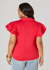 Puff Sleeved Paneled Shirt Poinsettia | Ashley Stewart