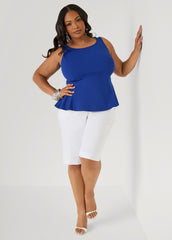 Stretch Crepe Peplum Top Royal Blue | Ashley Stewart