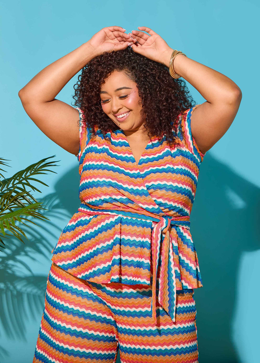 Chevron Knit Faux Wrap Top Caribbean Sea | Ashley Stewart