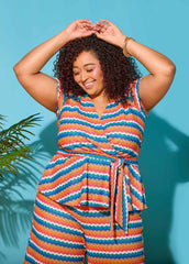 Chevron Knit Faux Wrap Top Caribbean Sea | Ashley Stewart
