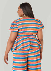 Chevron Knit Faux Wrap Top Caribbean Sea | Ashley Stewart