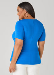 Faux Pearl Brooch Gathered Top Victoria Blue | Ashley Stewart