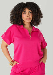 Ribbed Athletic Knit Pullover Beetroot Purple | Ashley Stewart