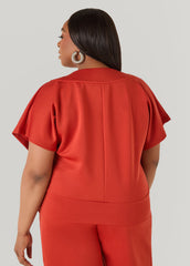 Athletic Knit V Neck Top Rust | Ashley Stewart
