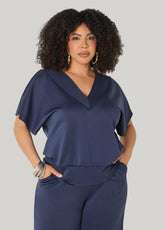V Neck Athletic Knit Top Navy | Ashley Stewart