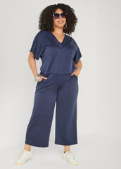 V Neck Athletic Knit Top Navy | Ashley Stewart