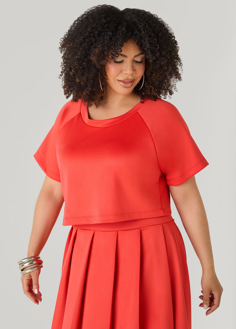 Cropped Athletic Knit Tee Coral | Ashley Stewart