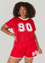 Graphic Print Mesh Jersey Tee Red | Ashley Stewart