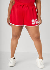 Graphic Print Mesh Shorts Red | Ashley Stewart