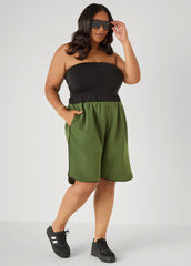 Piped Bermuda Shorts Dark Green | Ashley Stewart