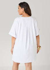 Athletic Knit Side Split Top White | Ashley Stewart