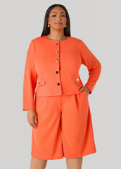 Button Detailed Crepe Jacket Nasturtium | Ashley Stewart