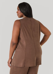 Square Neck Chambray Vest Brown | Ashley Stewart