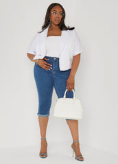 Cropped Stretch Crepe Blazer White | Ashley Stewart
