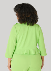 Open Front Ruffled Jacket Lime Green | Ashley Stewart