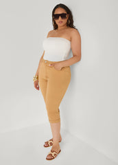 Cuffed Denim Capris Iced Coffee | Ashley Stewart