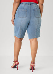 Braided Belt Bermuda Shorts Denim Blue | Ashley Stewart