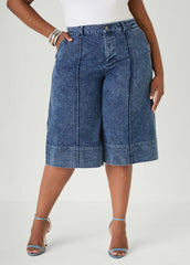 Pintucked Stonewash Denim Capris Dk Rinse | Ashley Stewart