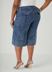 Pintucked Stonewash Denim Capris Dk Rinse | Ashley Stewart
