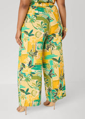 Tropical Print Wide Leg Pants Multi | Ashley Stewart