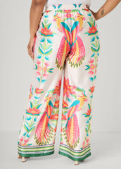 Parrot Print Satin Wide Leg Pants Multi | Ashley Stewart