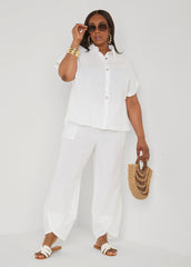 Textured Cotton Gauze Pants White | Ashley Stewart