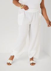 Textured Cotton Gauze Pants White | Ashley Stewart