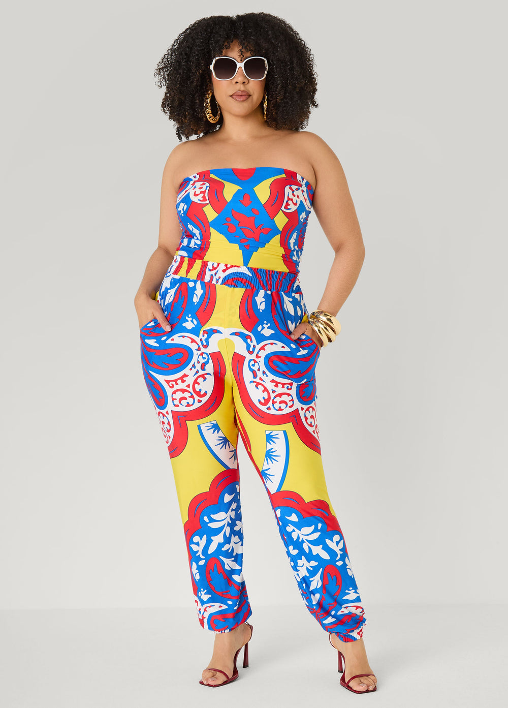 High Rise Printed Joggers Primrose Yellow | Ashley Stewart